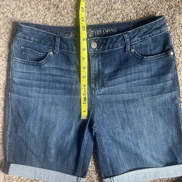 a.n.a. Mid Rise Denim Jean Cuffed Bermuda Jean Shorts, Medium Dark Wash, Size 6 - Picture 4 of 9